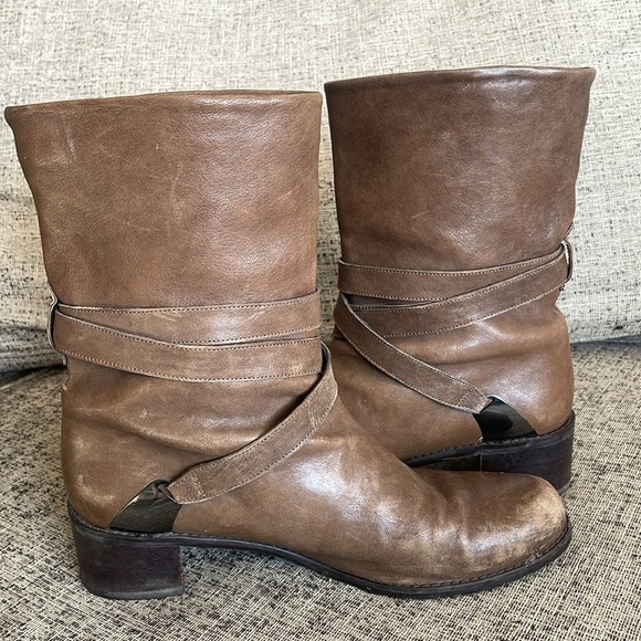 Stuart Weitzman Ranch Dressing Moto Brown Leather Booties Size 9.5 - Picture 9 of 16